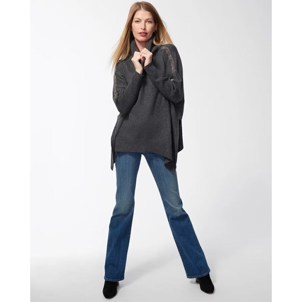NWT Chicos Ball Chain Knit Poncho Grey L/ XL $118.00 - Picture 2 of 7